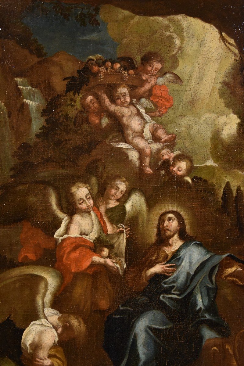 Christ Entouré d'Anges Dans Le Désert, Pietro Da Cortona (cortone 1597 - Rome 1669) Cercle De -photo-3