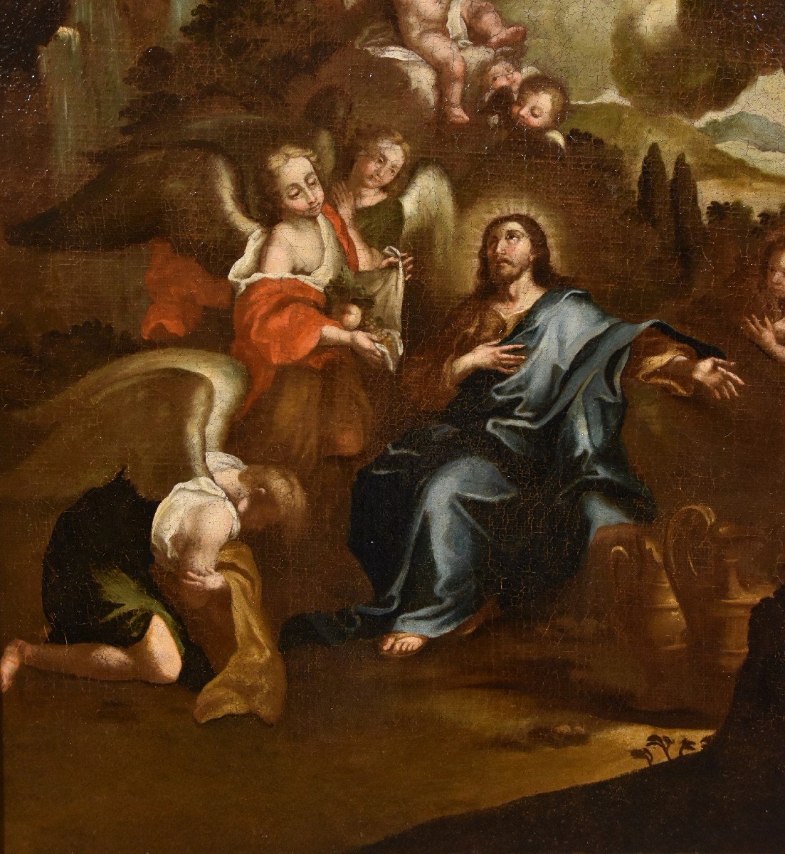 Christ Entouré d'Anges Dans Le Désert, Pietro Da Cortona (cortone 1597 - Rome 1669) Cercle De -photo-2