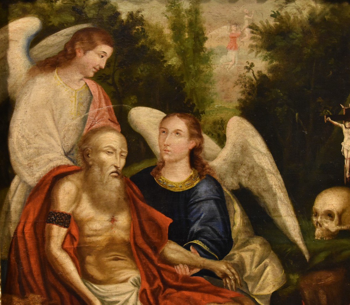 Saint Jerome Supported By Two Angels, Early 17th Century Venetian Painter-photo-3