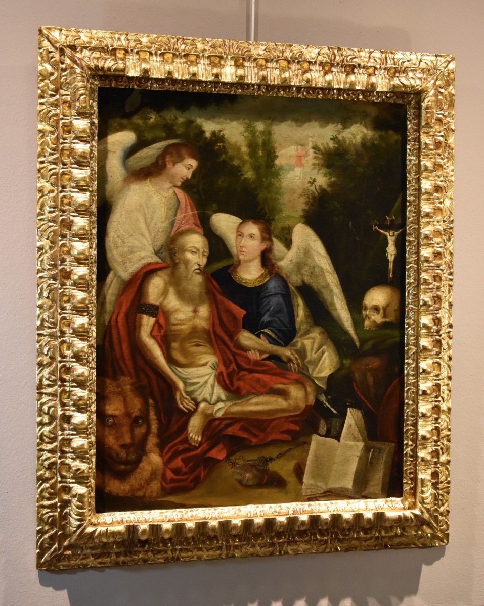 Saint Jerome Supported By Two Angels, Early 17th Century Venetian Painter-photo-6