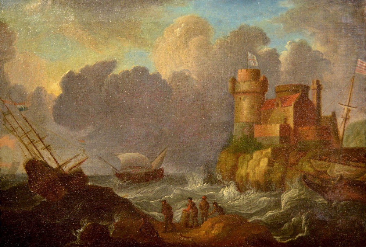 Pair Of Coastal Landscapes, Peter Van De Velde (antwerp 1634-1714) Circle Of-photo-3