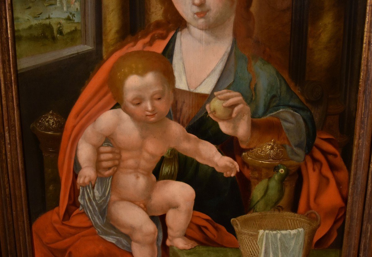 Virgin And Child Enthroned, Master Of The Parrot (antwerp, Early 16th Century), Follower-photo-7
