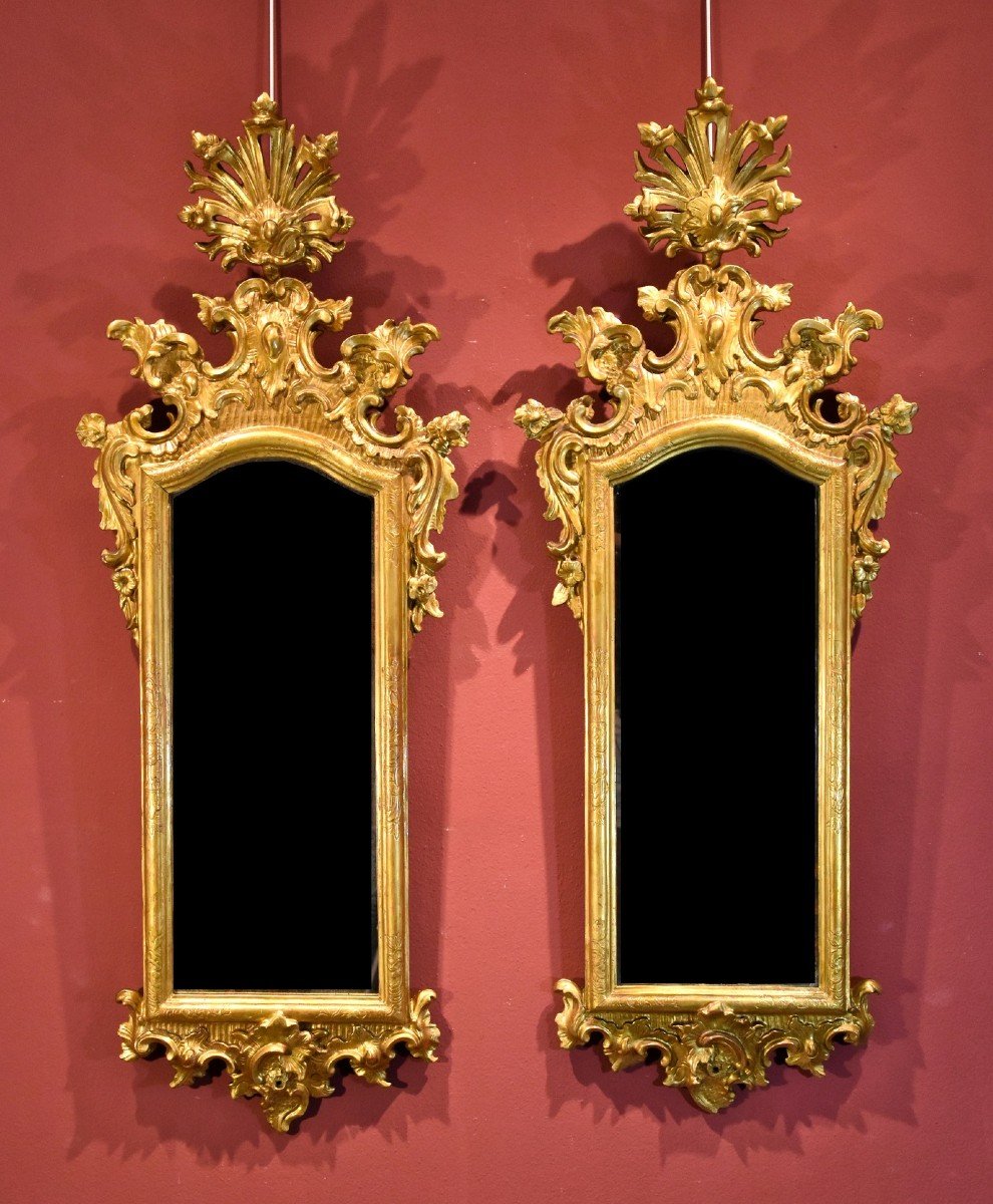 Pair Of Mirrors (italy, Venice) 18th Century (height Cm. 130)