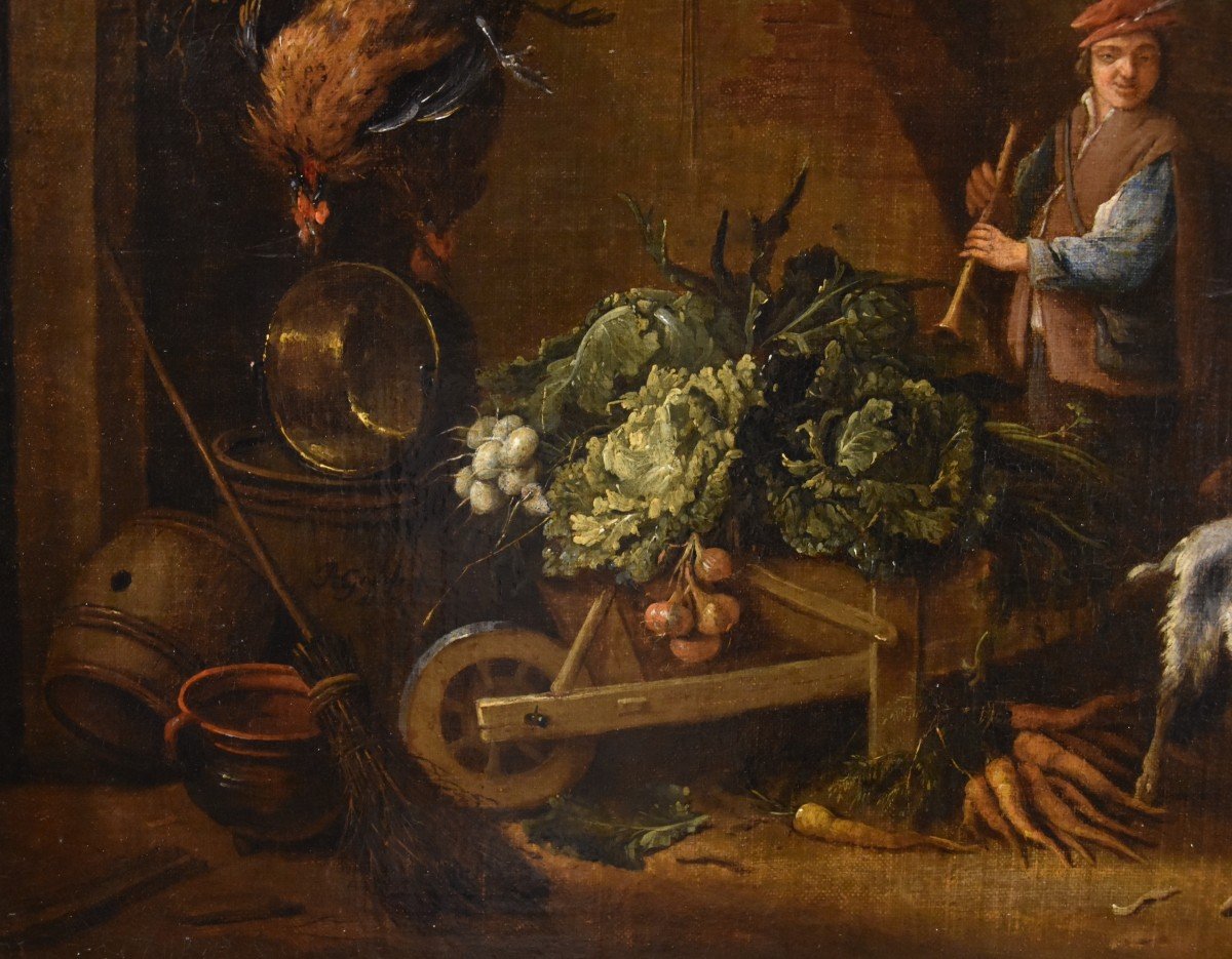 Adriaen De Gryef (Leyde 1657 - Bruxelles 1722) Signé, Paysan Dans La Cour Avec Nature Morte-photo-3