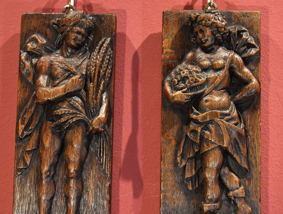 Pair Of Bas-reliefs Allegory Of Spring And Autumn, Flemish Sculptor Of The 17th Century-photo-4