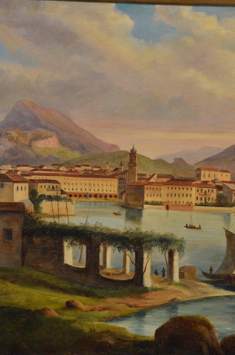 19th Century Italian Vedutist Painter, View From Riva Del Garda-photo-3