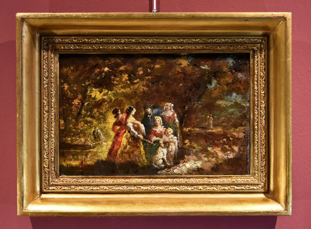 ​​​​​​​animated Scene In A Garden, Adolphe Joseph Thomas Monticelli (marseille 1824-1886) Siged-photo-2