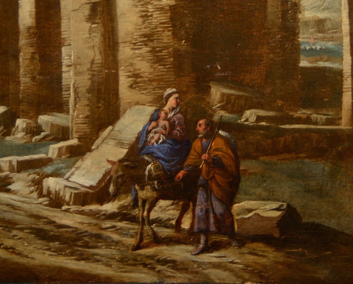 Antonio Travi Dit 'sestri' (gênes 1608 - 1665), Paysage Avec Ruines Et Scène Biblique-photo-2