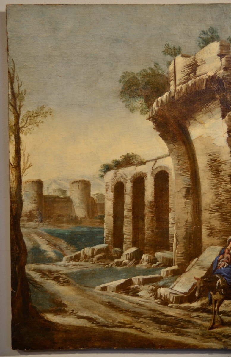 Antonio Travi Dit 'sestri' (gênes 1608 - 1665), Paysage Avec Ruines Et Scène Biblique-photo-6