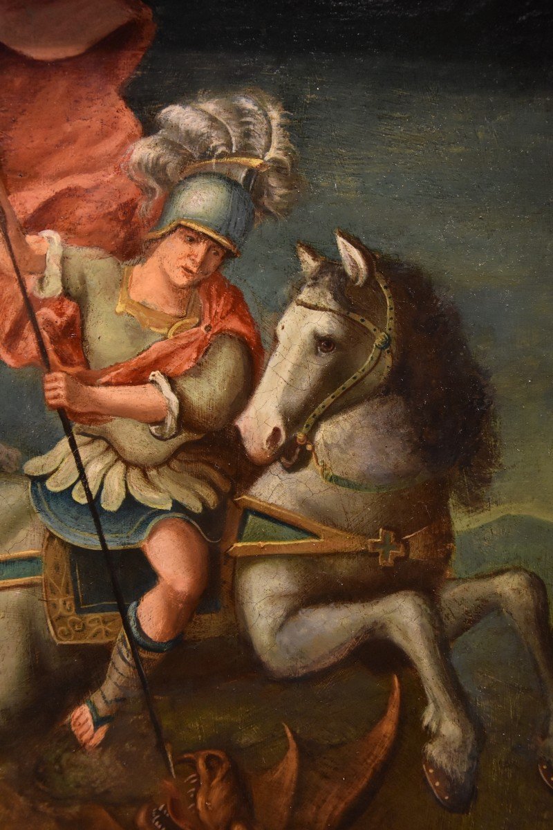 Saint George And The Dragon, Roman Painter 17th Century-photo-6