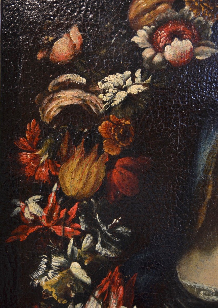 Giovanni Stanchi (rome 1608 - 1675) Atelier, Guirlande De Fleurs Avec La Vierge-photo-3