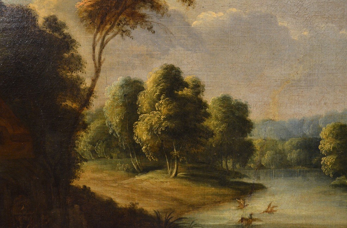 Paysage Fluvial Avec Scène De Village, Adrien Frans Boudewijns (bruxelles1644-1711)-photo-3