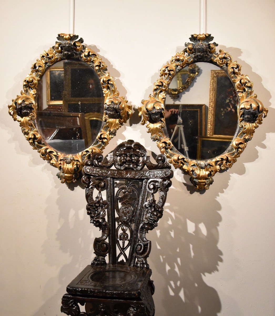 Paire De Grands Miroirs Baroques, Rome Fin XVIIe Siècle -photo-2