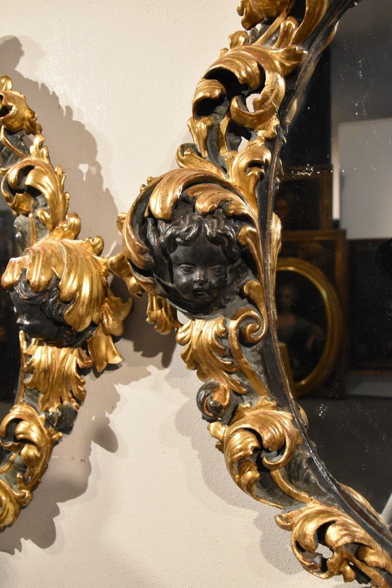 Paire De Grands Miroirs Baroques, Rome Fin XVIIe Siècle -photo-2