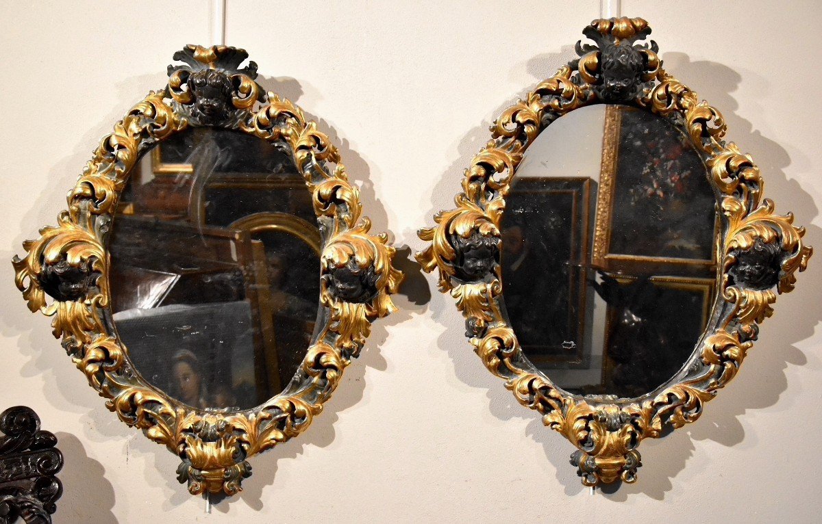 Paire De Grands Miroirs Baroques, Rome Fin XVIIe Siècle 