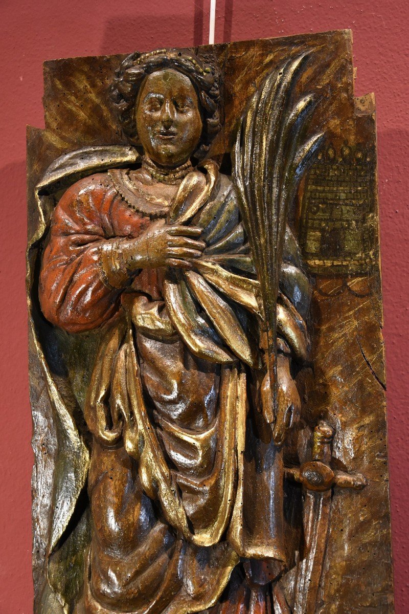 High Relief Panel 'saint Barbara',southern France 16th-17th Century-photo-2