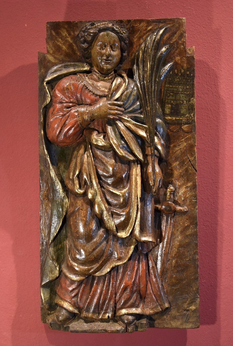 High Relief Panel 'saint Barbara',southern France 16th-17th Century-photo-1