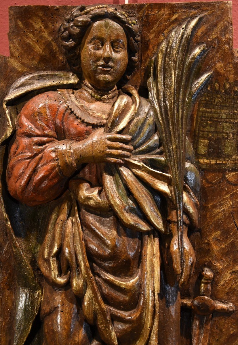 High Relief Panel 'saint Barbara',southern France 16th-17th Century-photo-3