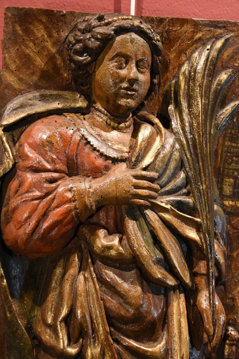 High Relief Panel 'saint Barbara',southern France 16th-17th Century-photo-4