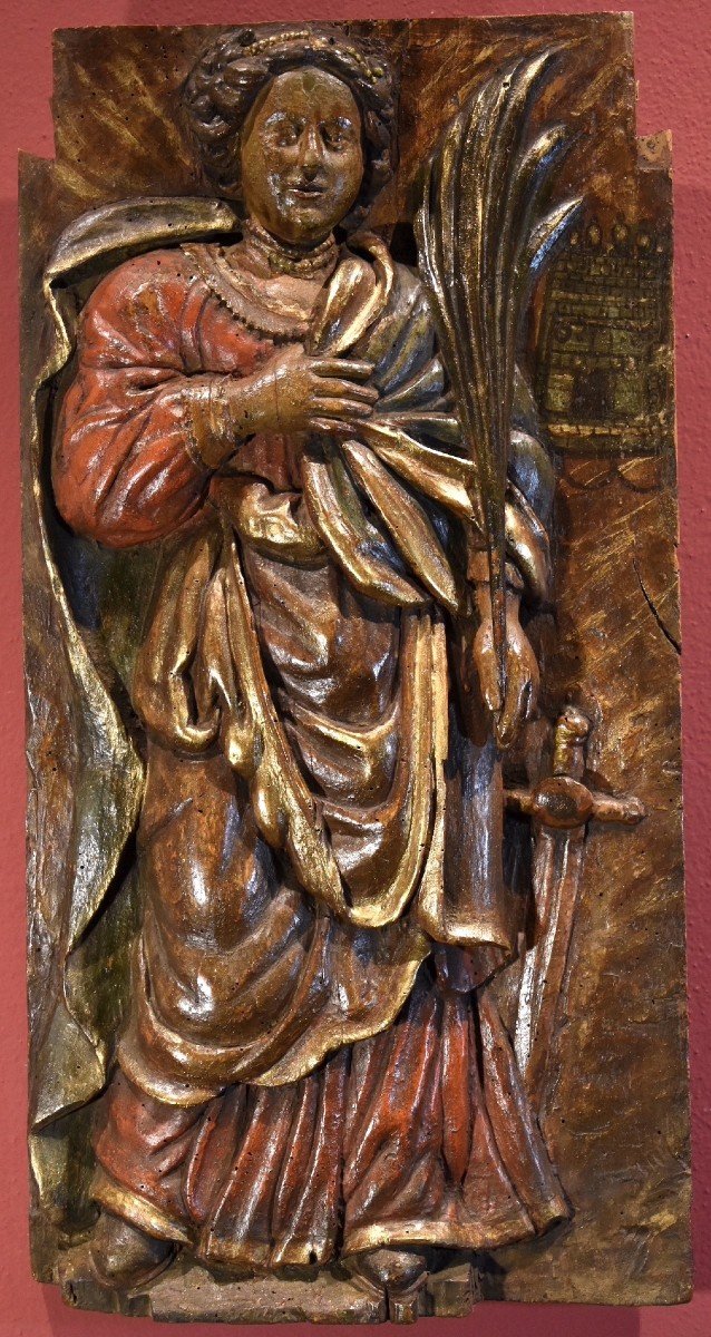 High Relief Panel 'saint Barbara',southern France 16th-17th Century