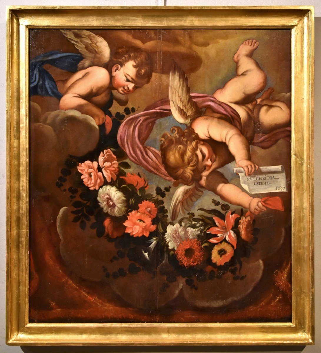 Paire d'Anges à Guirlande Florale, Carlo Maratta (camerano, 1625 - Rome, 1713) Atelier De-photo-2