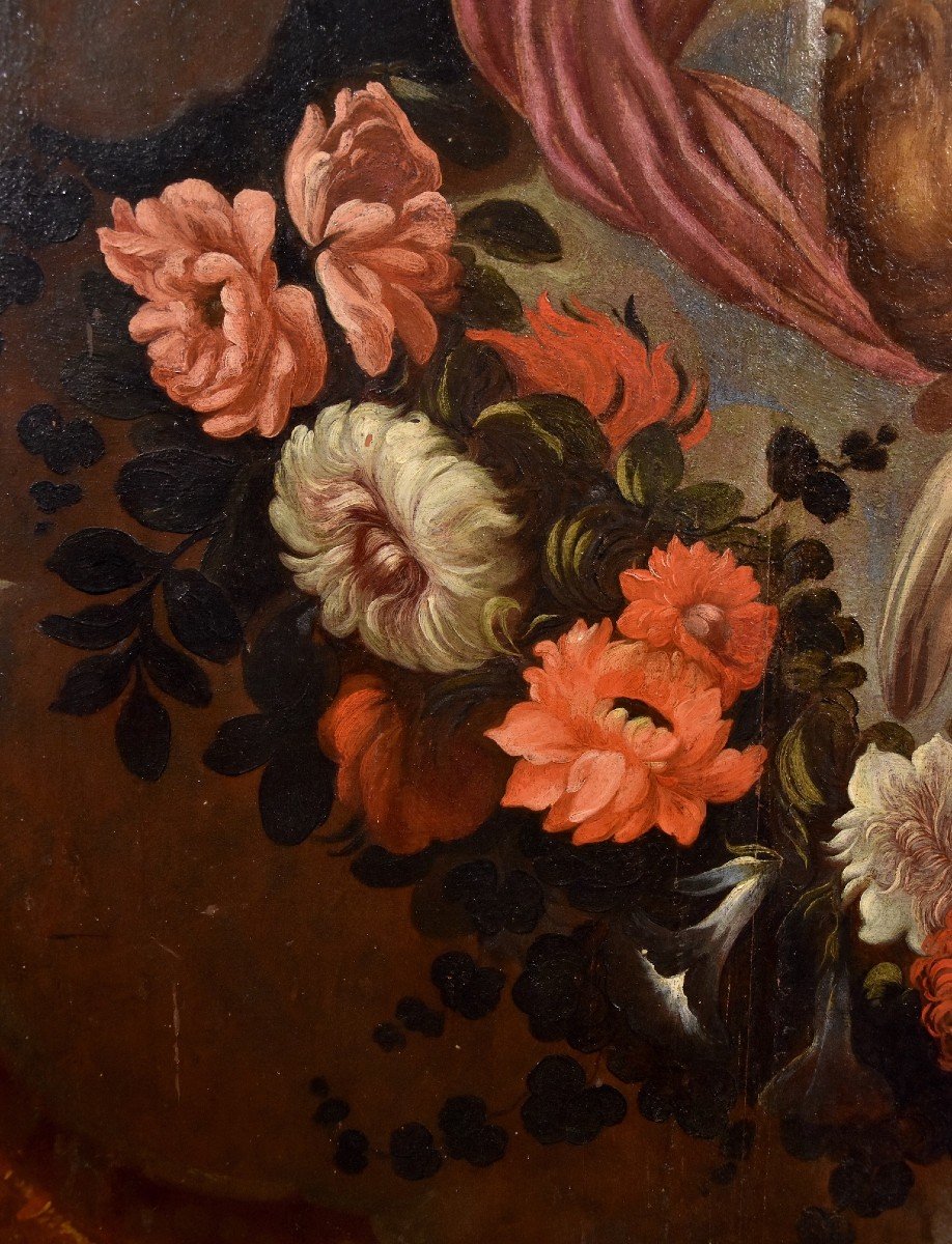 Paire d'Anges à Guirlande Florale, Carlo Maratta (camerano, 1625 - Rome, 1713) Atelier De-photo-5