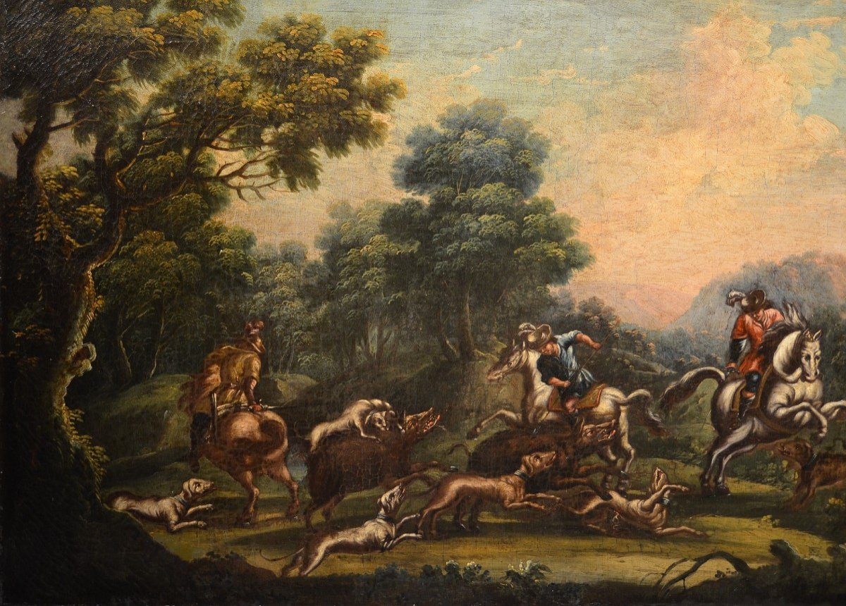 Piedmontese Painter Of The Eighteenth Century,  Hunting Scene And Pastoral Scene-photo-2