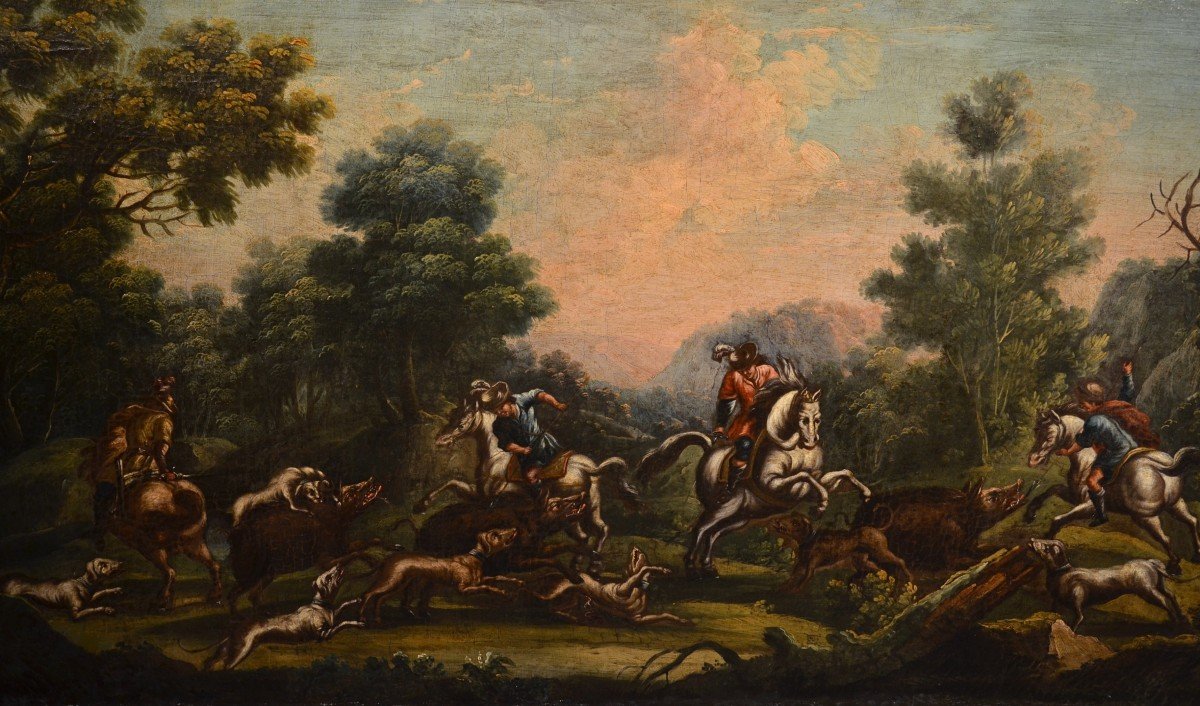 Piedmontese Painter Of The Eighteenth Century,  Hunting Scene And Pastoral Scene-photo-3