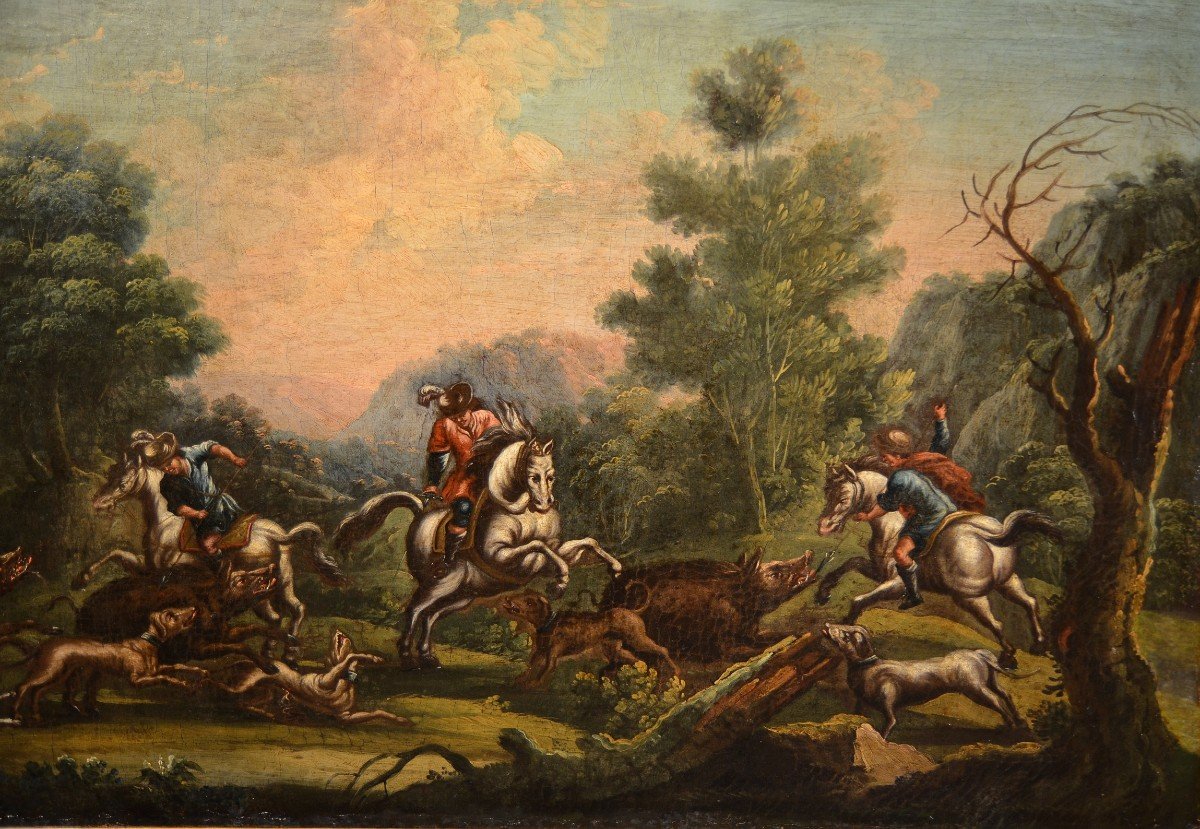 Piedmontese Painter Of The Eighteenth Century,  Hunting Scene And Pastoral Scene-photo-4