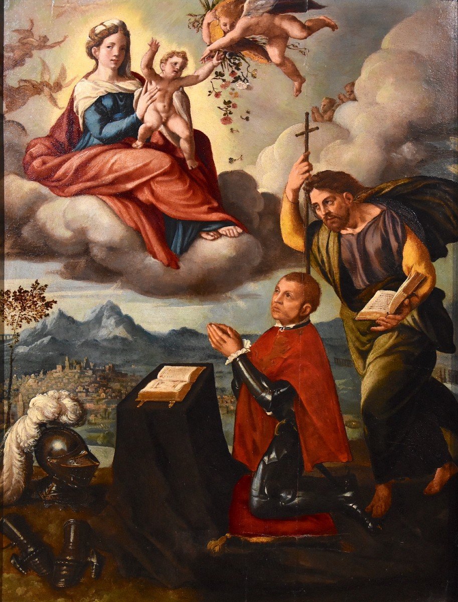 Vierge à l'Enfant, Saint Jacques Et Le Donateur, Ippolito Scarsella (ferrare 1550 - 1620) Ateli