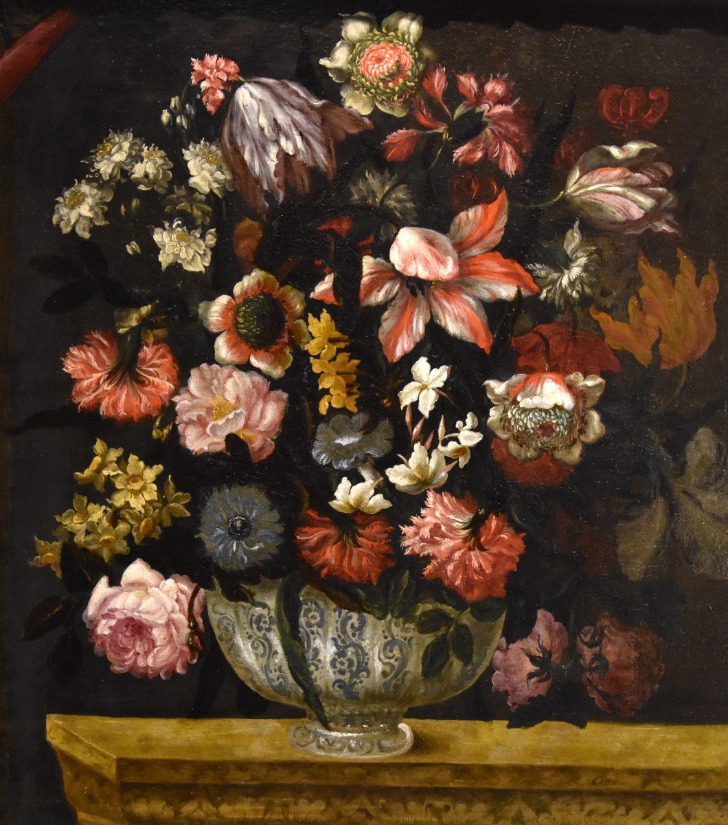 Vase Of Flowers With Architectural Foreshortening And Gardens, Antonio Gianlisi II (1677-1727)-photo-3