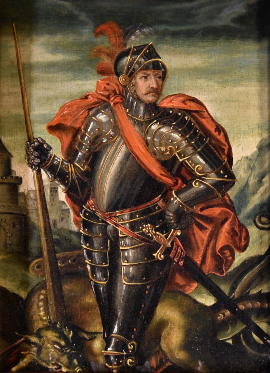 Portrait Of A Knight As Saint George, 17th Century Flemish Painter-photo-2