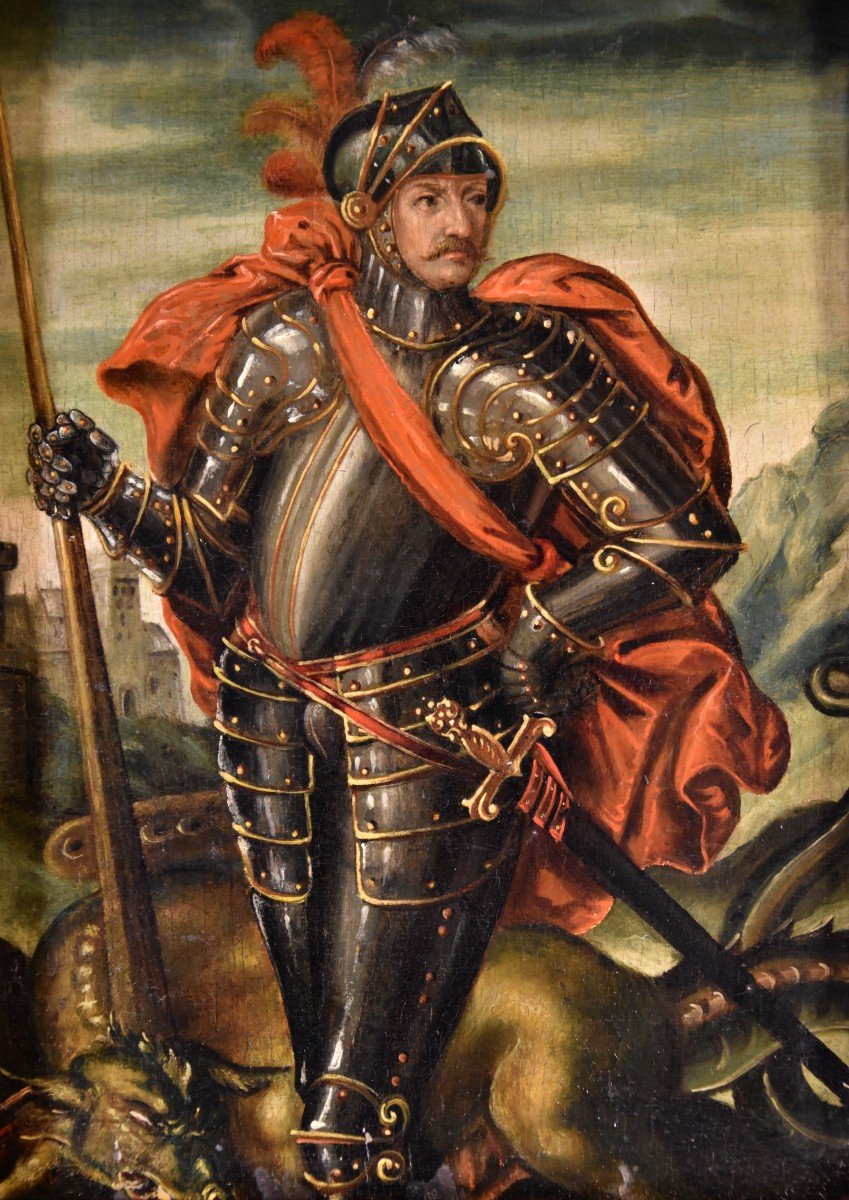 Portrait Of A Knight As Saint George, 17th Century Flemish Painter-photo-3