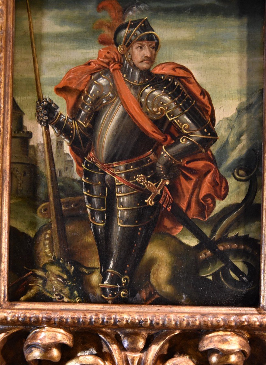 Portrait Of A Knight As Saint George, 17th Century Flemish Painter-photo-2