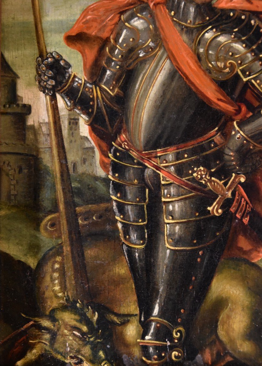 Portrait Of A Knight As Saint George, 17th Century Flemish Painter-photo-3