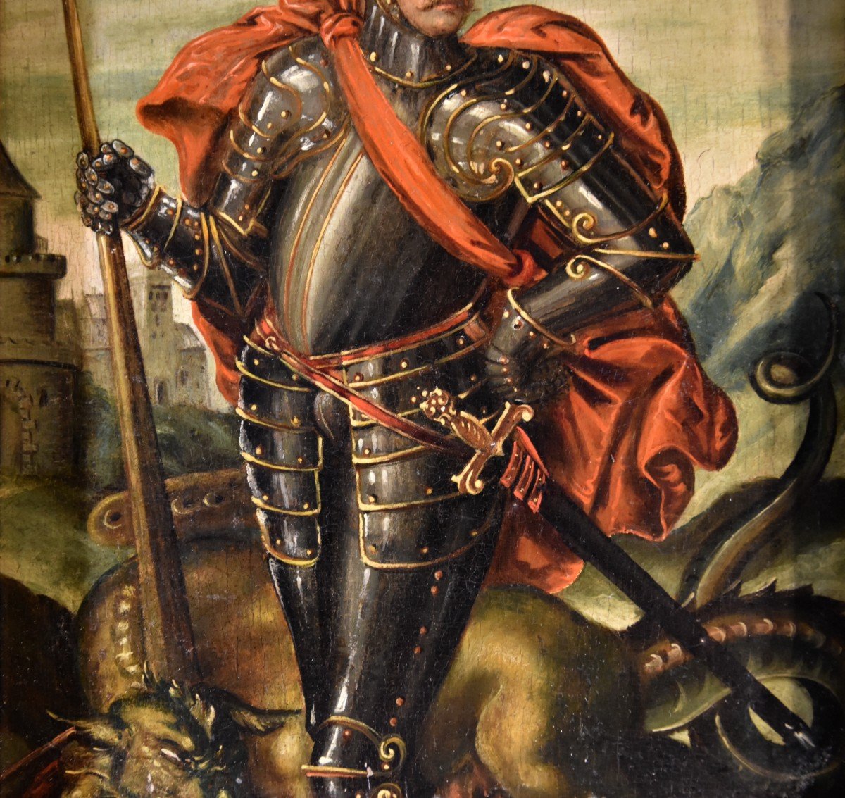 Portrait Of A Knight As Saint George, 17th Century Flemish Painter-photo-4