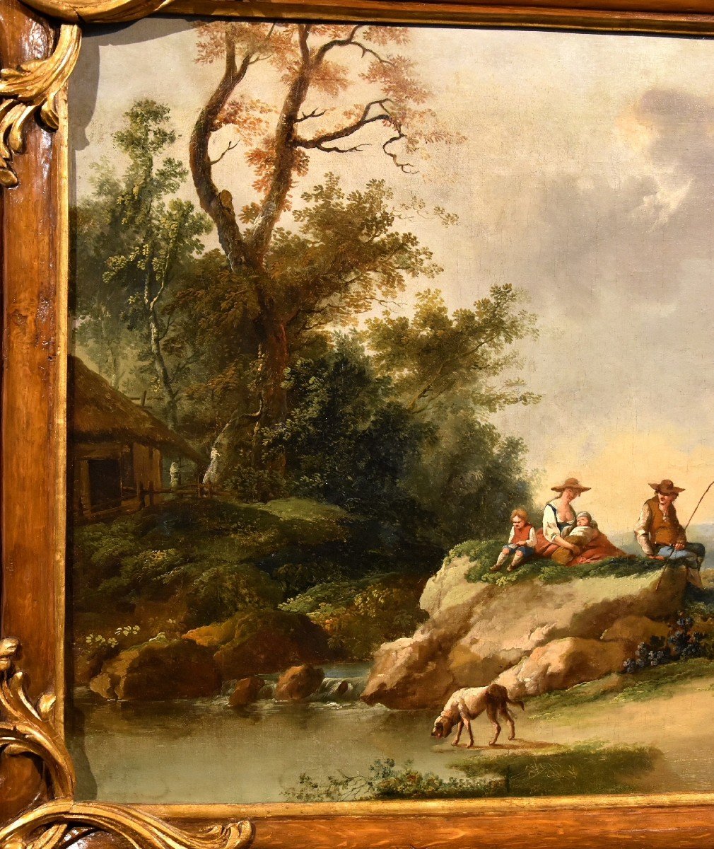 Paysage Avec Rivière Et Bergers Au Repos, Francesco Zuccarelli (1702 - 1788) Cercle De-photo-4