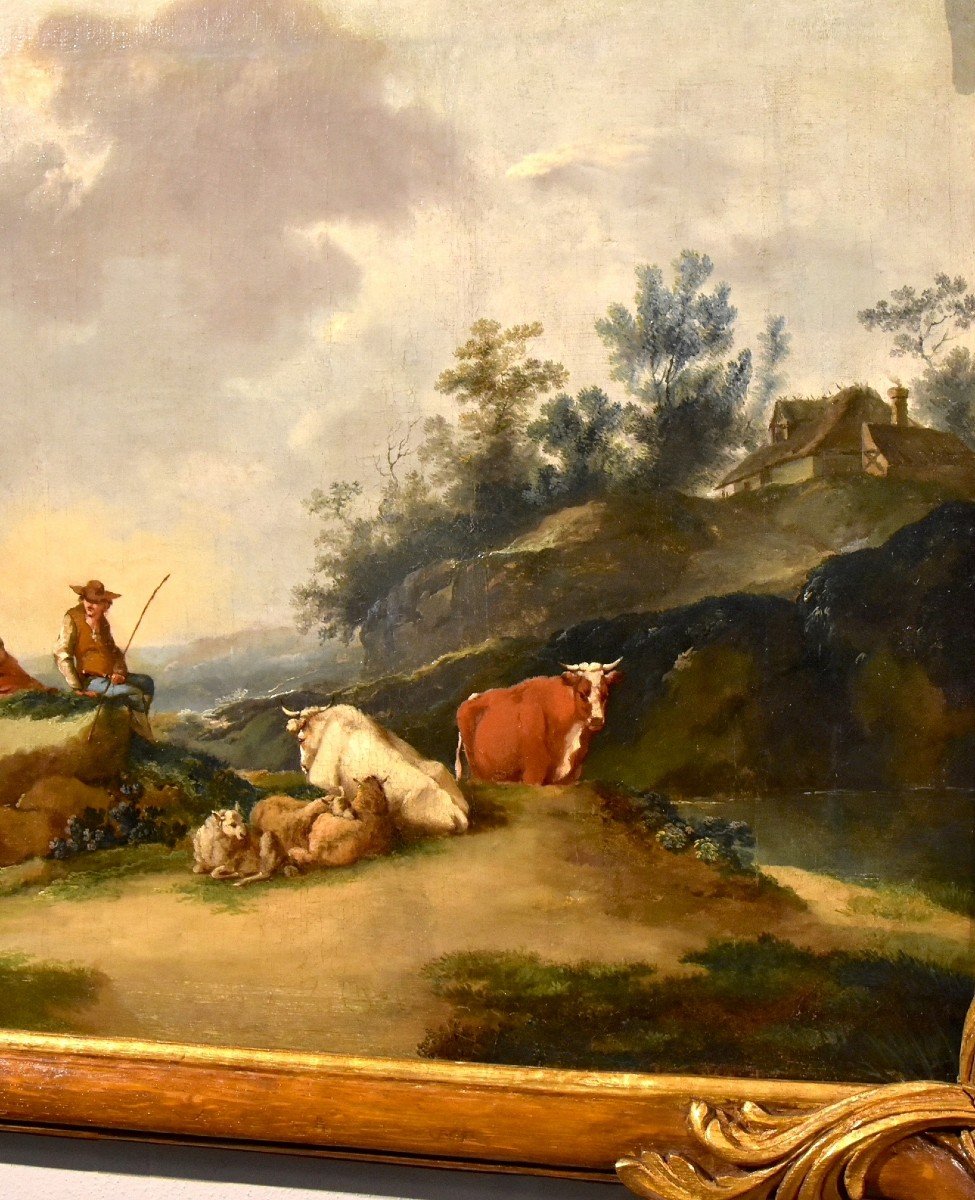 Paysage Avec Rivière Et Bergers Au Repos, Francesco Zuccarelli (1702 - 1788) Cercle De-photo-2