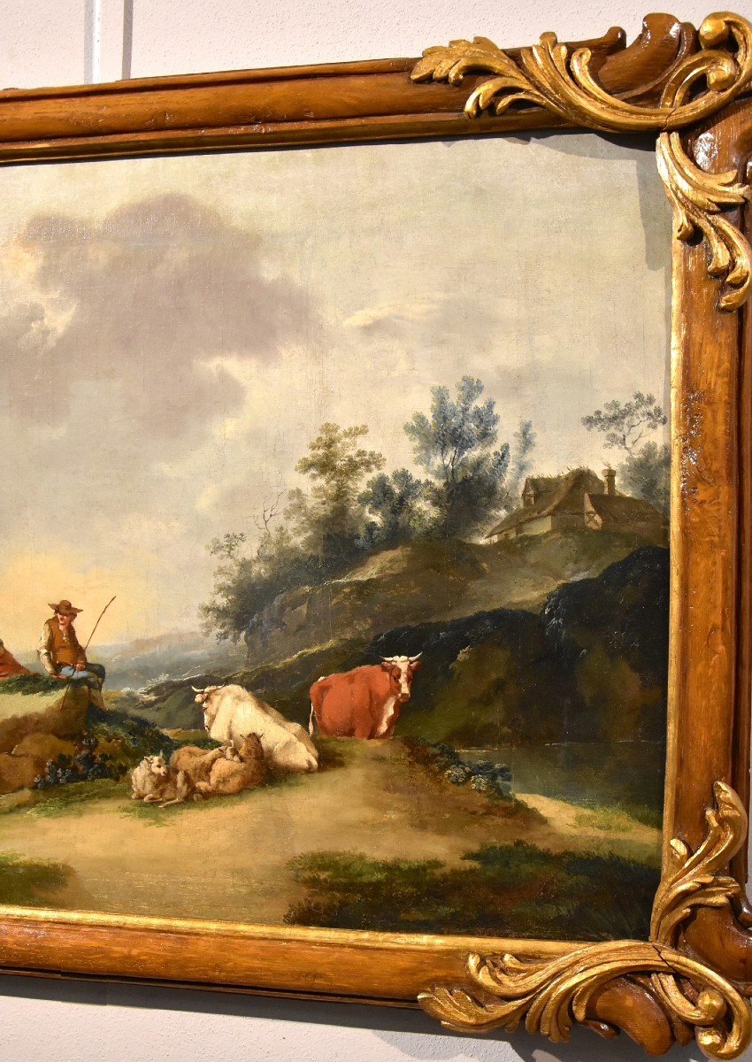 Paysage Avec Rivière Et Bergers Au Repos, Francesco Zuccarelli (1702 - 1788) Cercle De-photo-3