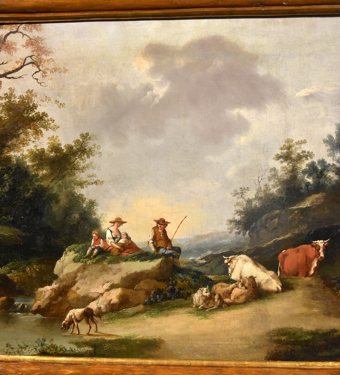 Paysage Avec Rivière Et Bergers Au Repos, Francesco Zuccarelli (1702 - 1788) Cercle De-photo-4