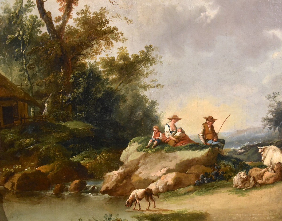 Paysage Avec Rivière Et Bergers Au Repos, Francesco Zuccarelli (1702 - 1788) Cercle De-photo-5