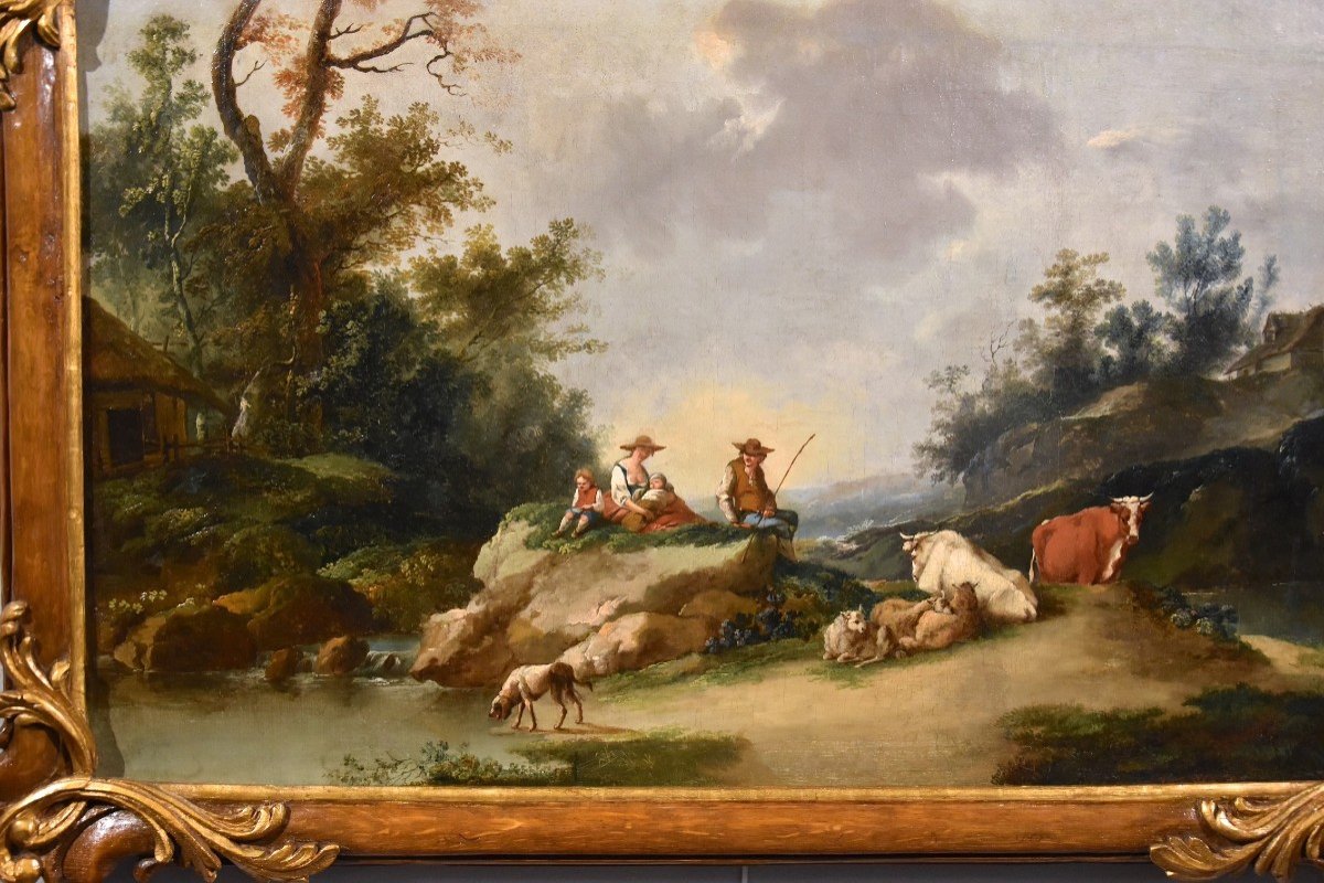 Paysage Avec Rivière Et Bergers Au Repos, Francesco Zuccarelli (1702 - 1788) Cercle De-photo-6