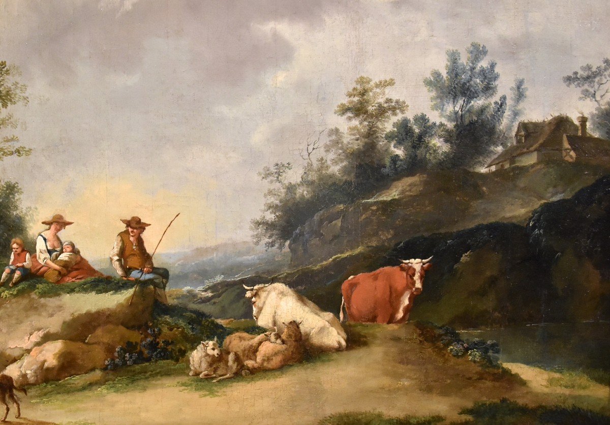 Paysage Avec Rivière Et Bergers Au Repos, Francesco Zuccarelli (1702 - 1788) Cercle De-photo-7