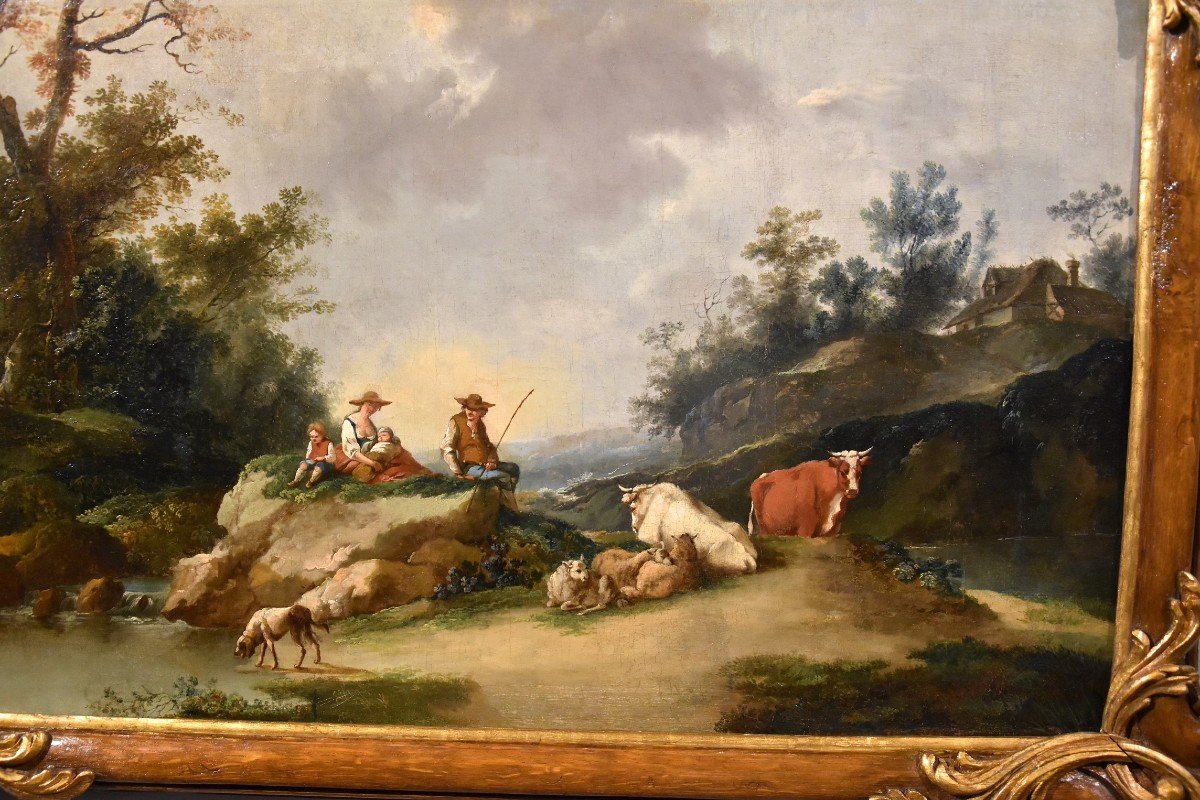 Paysage Avec Rivière Et Bergers Au Repos, Francesco Zuccarelli (1702 - 1788) Cercle De-photo-8