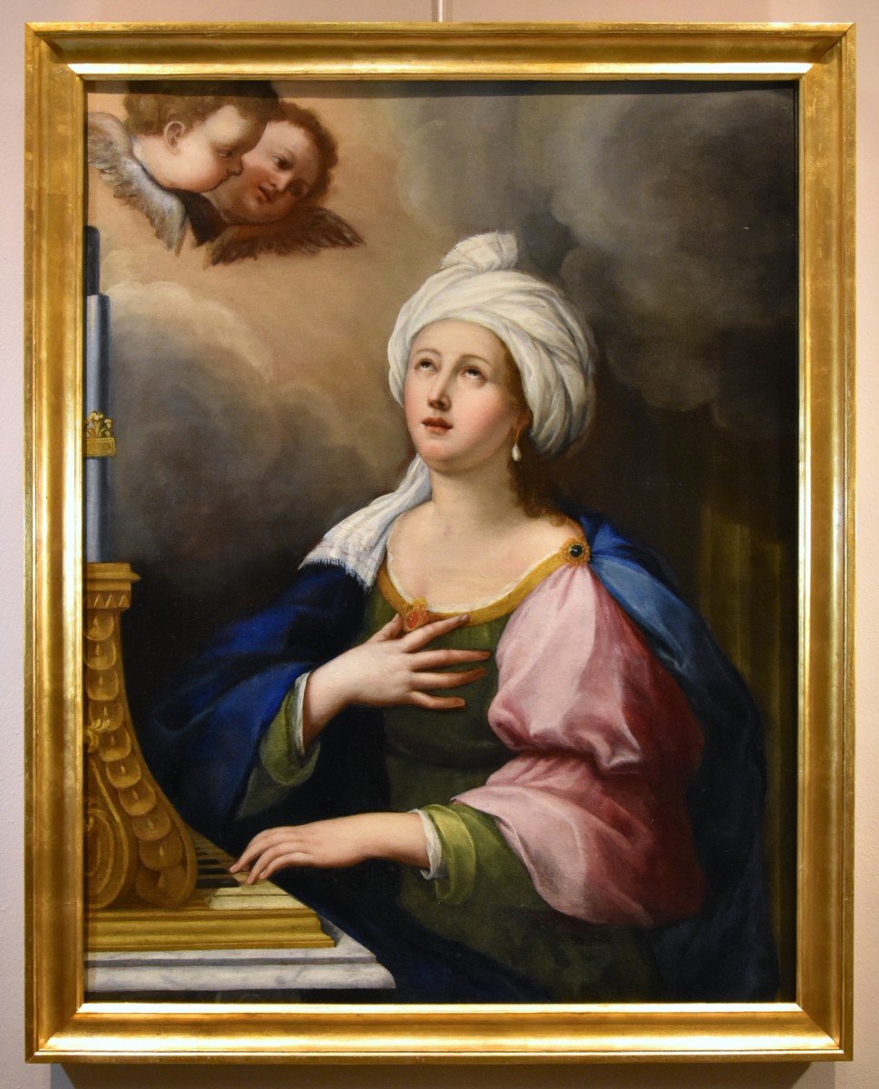 Sainte Cécile Et Deux Angelots, Lucas De La Haye Dit Luca Fiammingo (Nivelles 1612 -Rome 1682) 