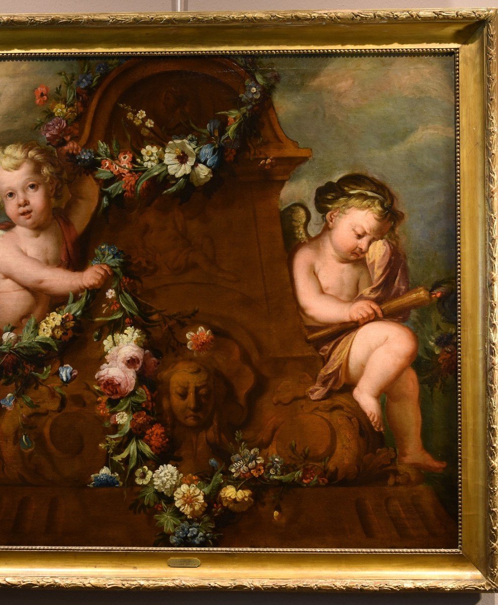 Jacob De Wit (amsterdam, 1695 - 1754), Couple De Cupidons Avec Guirlande De Fleurs-photo-2