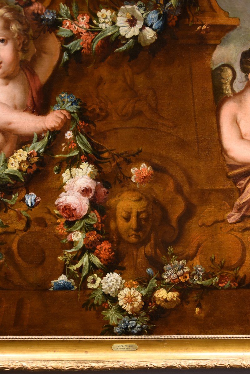 Jacob De Wit (amsterdam, 1695 - 1754), Couple De Cupidons Avec Guirlande De Fleurs-photo-3