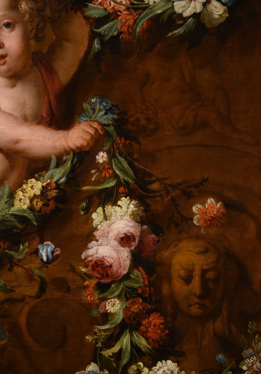 Jacob De Wit (amsterdam, 1695 - 1754), Couple De Cupidons Avec Guirlande De Fleurs-photo-4