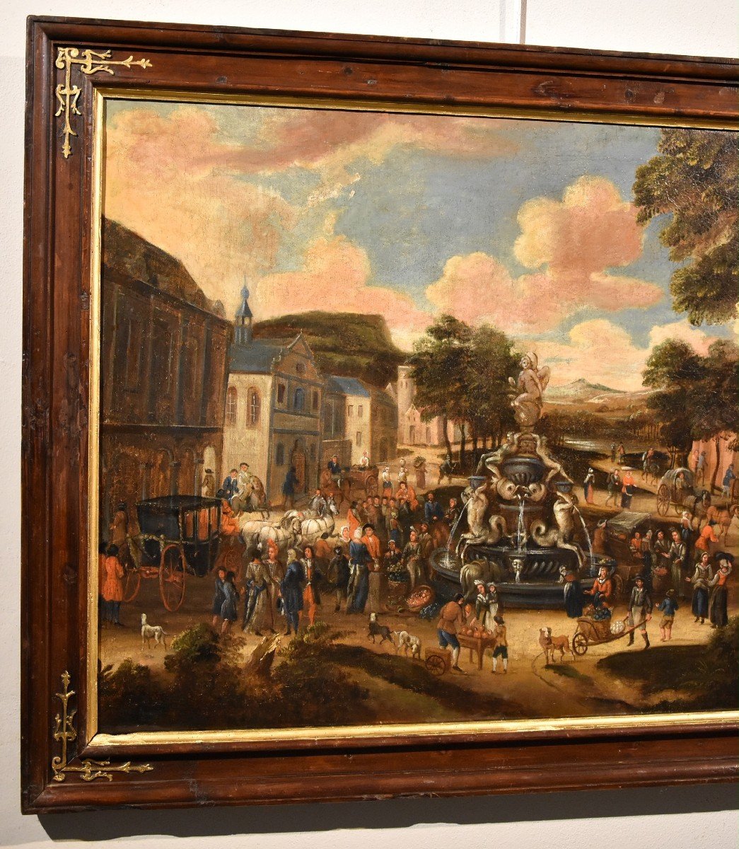 Place De Village Avec Scène De Marché, Ecole Hollandaise Vers 1700-photo-3