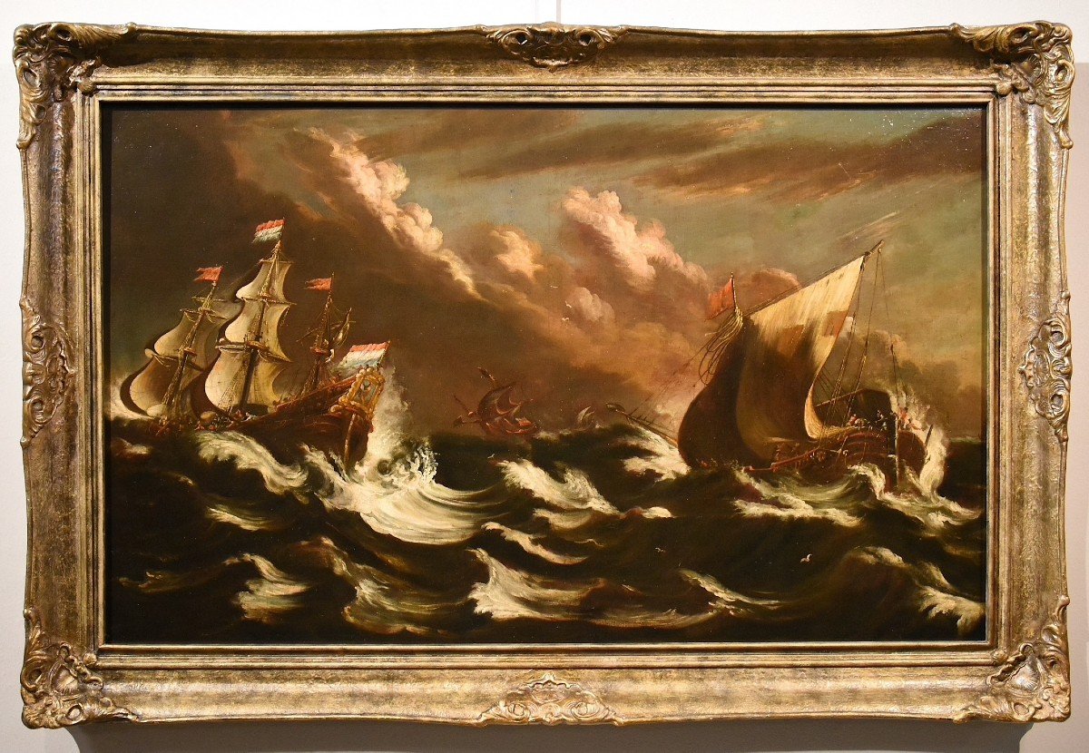 Stormy Navy With Ships, Matthieu Van Plattenberg (antwerp 1608 - Paris 1660)-photo-2